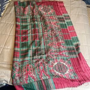 Burgundy & Green Patterned Scarf